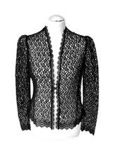 ST.JOHN COUTURE LUXURY BLACK JACKET LACE CROCHET LG SLEEVES V NECK COTTON 6 NWOT
