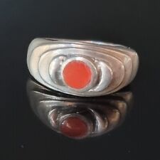 Bague Art Déco à Gradins Arrondis Argent 925 Sertie d'une Cornaline. Taille 54. 