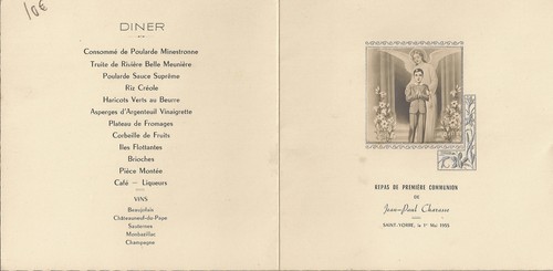 Menu pour repas premiere - repas, de