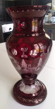 grand vase 30cm en cristal de bohème rouge bordeaux