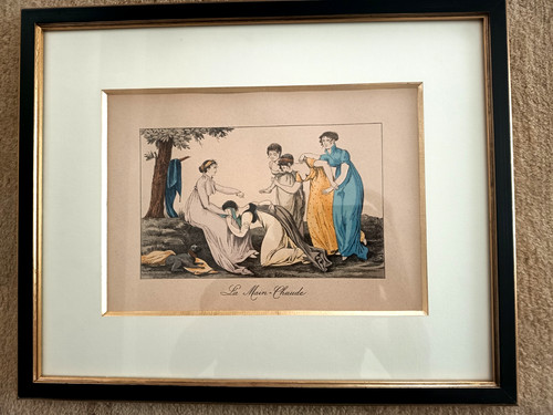 Gravure ancienne encadree jeu - encadree, :jeu