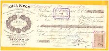 BORDEAUX (33) ALCOOL / AMER PICON "G. PICON" Traite en 1896