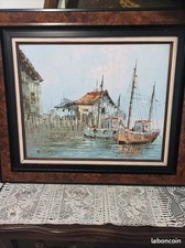 GRAND ET JOLI TABLEAU DE WILLIAM JONES. PEINTURE À L'HUILE. BATEAUX . MOUILLAGE