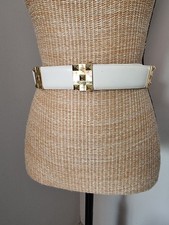 VINTAGE MADE IN FRANCE CEINTURE 80S 90S  CUIR VERITABLE BLANC CLOUTÉ BELT 