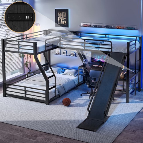 Shaped metal triple bunk - metal, bed