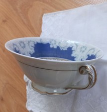 BOL à BOUILLON BLANC-BLEU PORCELAINE DE LIMOGES, ANCIENNE FABRIQUE ROYALE