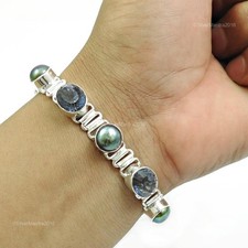 Perle Noire Pierre Véritable Argent Sterling Noël Cadeau Gorge Chakra Bracelet