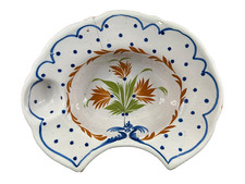 Plat à barbe Waly XIXe – décor floral – faïence ancienne – France