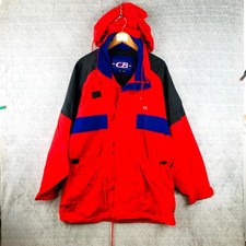 Vintage CB Sports Veste Coupe-Vent Homme M Rouge Bleu Capuche Zippée Ski Hiver