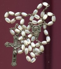 antique french silver sterling art deco rosary mother of pearl
