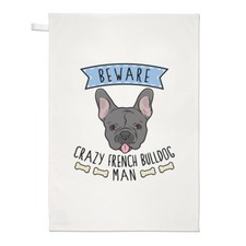 Attention Fou Bouledogue Français Homme Torchon Plat Tissu - Drôle Chien Chiot