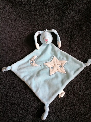Doudou plat lapin bleu - , lune