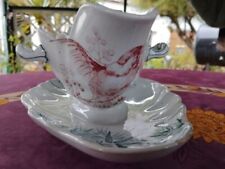 Saucière ancienne Faience Longwy Modèle Oiseaux Décor de Bambous et Oiseaux 25cm