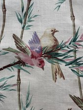 Coupon De Tissu Ancien Oiseaux Papillon Bambou