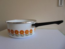 Casserole en céramique blanche fleurs orange d 22 cm vintage 80 TBE