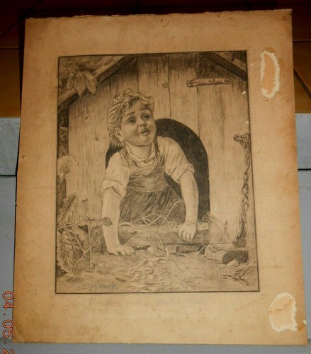 Dessin original crayon signé - dessin,
