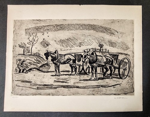 Gravure paysan chevaux - &,
