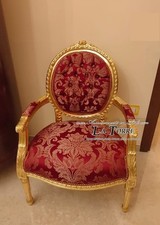 Fauteuil Cordelia Baroque Accoudoirs Chaise Luigi XV Tissu Damassé Rouge Bang