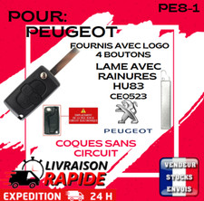 Coque Clé Télécommande 4 Boutons pour PEUGEOT - Lame HU83 Sans Rainures (CE0523)