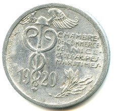Monnaie de necessité , 10 centimes 1920 alu chambre de commerce Nice n°4982