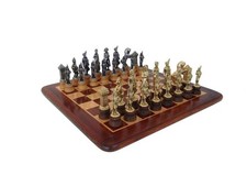 Italfama Napoléon Échecs Set Métal/Bois , Acacia Board, Doré/Plaqué Argent