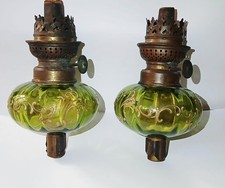 Paire De Toupie De Piano LAMPE A Pétrole Baccarat Ou Legras  Émaillée 1900