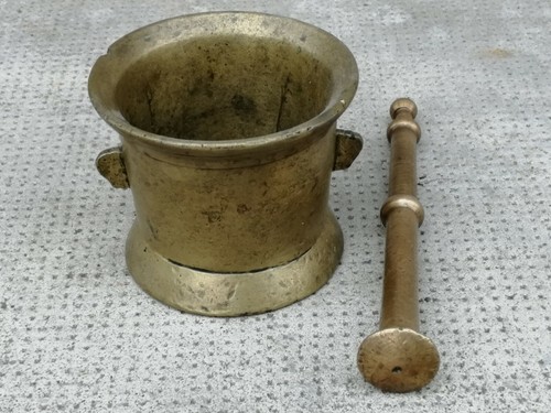 Ancien mortier bronze pilon - bronze, +