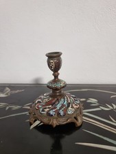 petit bougeoir XIX eme en bronze et emaux cloisonnés style Louis XVI