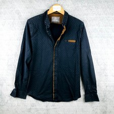 Black Needle Chemise Homme XL Bleu Marron Micro Pois Manches Longues Boutonnée