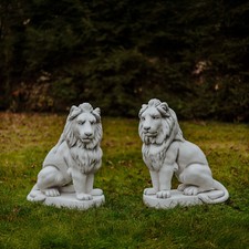Lion lot de 2 statuettes en pierre MAX H.95 cm 85 x 40 cm gris 460 kg béton r...