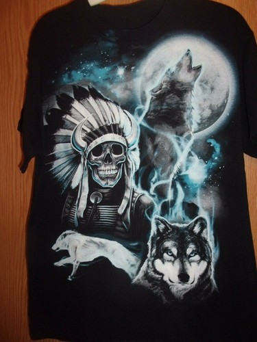 Skull indian chief wolves - indian, n