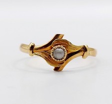 Bague antique or 18k perle et monture à enroulement (circa 1900)