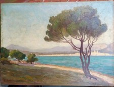 Tableau paysage méditerranéen signé Emmanuel Aubain 45 Cm X 33 Cm sur panneau
