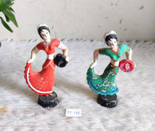 Antique Handmade Apsara Dansant Papier Mâché Figurine Statue Unique Rare 2Pcs