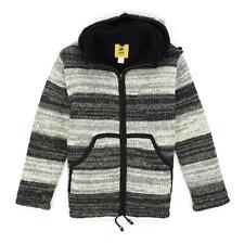 Main Laine Tricot Veste Capuche Cardigan Capuche Népal Doublé Chaud Unisexe