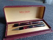 STYLO PLUME GOLD STARRY 9CM PLUME OR et CRAYON PORTE MINE VINTAGE. 