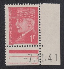 COIN DATÉ 1941 type Pétain Hourriez rouge n°514 Y&T 1f TIMBRE neuf