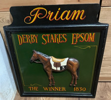 Tableau en bois, Country Corner, déco de pub anglais : cheval de course, Priam