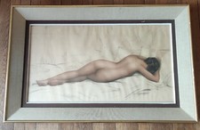 Ancien Dessin Pastel Femme Nue