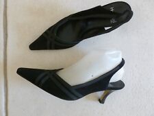 NEUFS SUPERBES ESCARPINS " HEYRAUD " CUIR DAIM NOIR BRIDE ARRIERE T. 39,5 