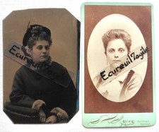 FERROTYPE et CDV photo même jeune femme S.H. MYERS SARATOGA SPRINGS N.Y. H889