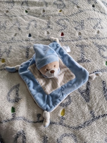 Doudou plat ours bleu rayé