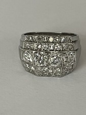 6547- Bague Chevalière Art Deco Platine Diamants 1,80 ct