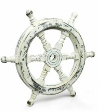 Ancienne roue de bateau en bois artisanal nautique blanc 18" - cadeau décorat...