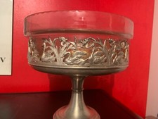 coupe a fruit métal argenté et verrerie art nouveau décor cygne et iris 1900