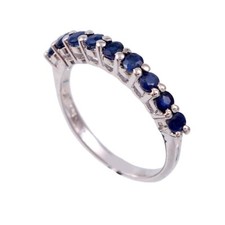 Saphir Bleu Bague Demi Alliance Bague 925 Argent Sterling Anneau de Mariage