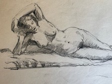 Dessin au Crayon Étude De Nu Féminin Femme Nue Modèle D’atelier Art Deco 1920