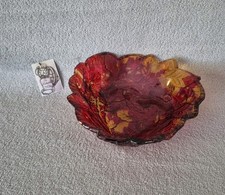 Coupelle en verre décor feuilles rouge et jaune