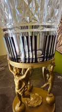 Grand vase verre cristal lourd coupe claire bronze dore base putti anges