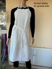 TABLIER DE CUISINE A BAVETTE VINTAGE BLANC EN GROSSE TOILE MIXTE
